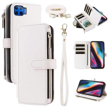 Imagem de Furiet Capa carteira para Moto One 5G/One5G UW/Moto G G5 Plus com alça de pulso, alça de ombro mais de 10 porta-cartões de couro PU de luxo flip suporte com zíper bolsa para celular Motorola One Lite