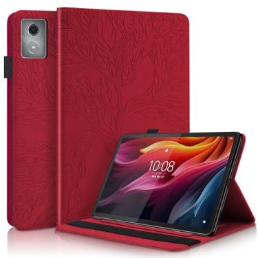 Imagem de TIPOYOROO Capa para Lenovo Tab M11 Plus/Lenovo Tab K11 Plus 11,45 polegadas 2024 PU capa protetora leve com suporte flip com faixa elástica e suporte de cartão - vermelha