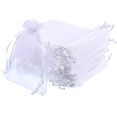 Imagem de AB Max Sacos de cordão de organza – Sacos de presente de casamento, bolsas de brindes, bolsas de joias, 15 x 20 cm, sacos de malha de proteção de frutas, branco, 10 peças