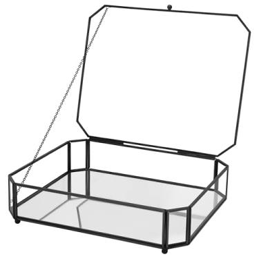 Imagem de REDHUGO Grandes caixas de vidro para exibição feitas à mão, fundo espelhado, caixa de joias de vidro com tampa, organizador de lembranças de fotos, estojo de exibição para cômoda de casa, octógono,