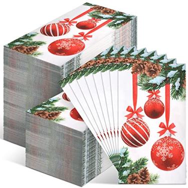 Imagem de 200 guardanapos de convidados de Natal toalhas de papel descartáveis toalhas decorativas de natal ornamentos pendurados toalha de guardanapo de mão para banheiro férias ano novo casa cozinha casamento inverno natal (alegre)
