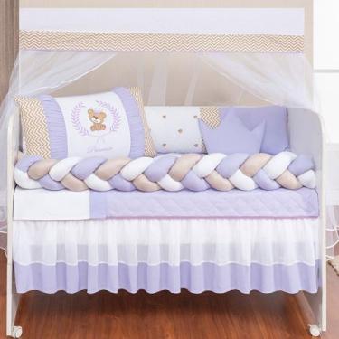Imagem de Kit berço com trança modelo baby ursinho teddy com edredom e lençol de