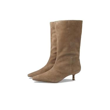 Imagem de Kenneth Cole Bota feminina Meryl de couro sintético, bico amêndoa, cano médio, Camurça acastanhada, 38
