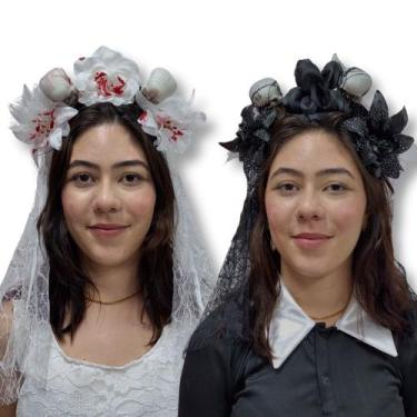 Imagem de Tiara Halloween Viuva das Trevas Flores e Caveiras - Pica Pau