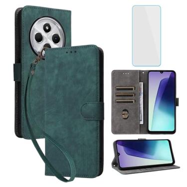 Imagem de IUQXU Capa carteira para celular Xiaomi Redmi 14C / Xiaomi Poco C75 com protetor de tela [bloqueio RFID] Capa de celular feminina masculina para celular Redmi14C 4G Redmi A4 PocoC75 14C LTE verde