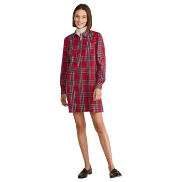 Imagem de vineyard vines Vestido Popover feminino xadrez popeline, Royal Stewart - Vermelho, M