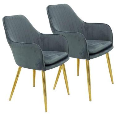 Imagem de Kit 2 Cadeiras Poltrona Lines Base Dourada Recepção Sala Suede - Liant