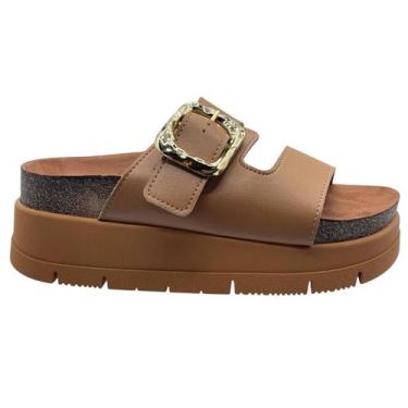 Imagem de Sandália Tamanco Slide Flatfom Tratorada Moleca 5513.103, Camel, 38