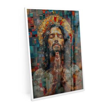 Imagem de Quadro Jesus Em Ladrilhos Religioso Para Sala 90x60 Cm Vidro - Bimper 