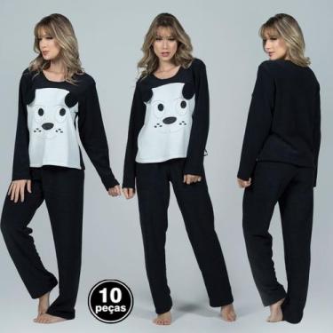 Imagem de Kit 10 Pijamas Plush Adulto Feminino Longo Estampa Cachorro - Bella Fi