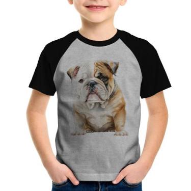 Imagem de Camiseta Raglan Infantil Bulldog-Inglês - Foca na Moda, Cinza, Preto, 
