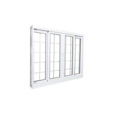 Imagem de Janela de Correr em Aço Branco 100x120x12 cm 4 Folhas Grade Quadricula