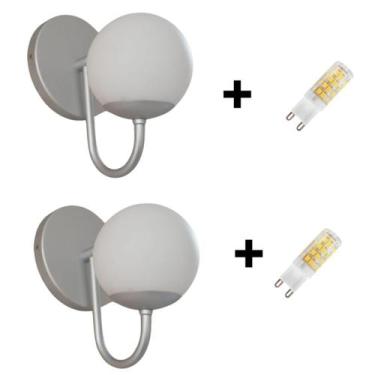 Imagem de Kit 2 Luminárias Arandela Parede Quarto Prata + 2Lâmpadas G9 - Arandel