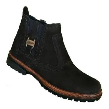 Imagem de Bota masculino cor preta couro botina homem campo cidade roça fazenda 