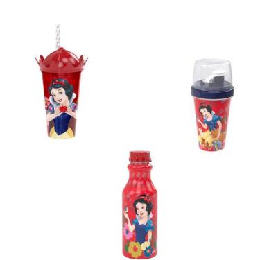 Imagem de Conjunto BRANCA DE NEVE Garrafa Shake Canudo coroa Vermelho - Plasutil