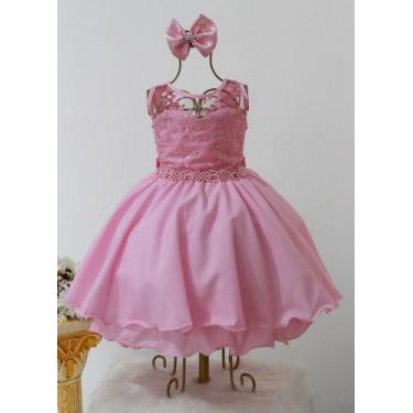 Imagem de Vestido Infantil Rosa Daminha Luxo E Tiara - pingo de gente, 12