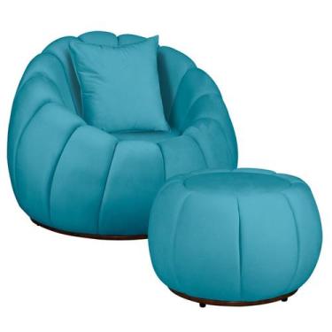 Imagem de Kit Poltrona Base Giratória C/ Almofada e Puff Concha Veludo - Fina Mo