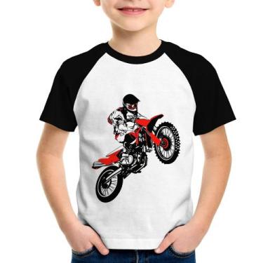 Imagem de Camiseta Raglan Infantil Motocross Jump Vermelha - Foca na Moda, Branc