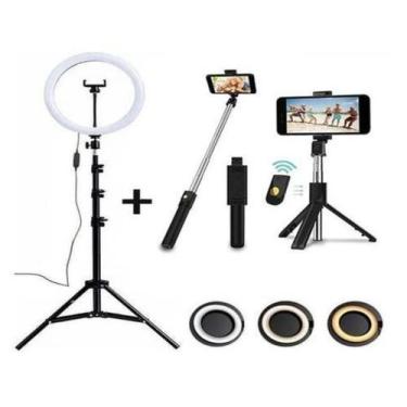 Imagem de Kit Fotografia Pau De Selfie e Tripé Bluetooth Controle + Ring Light L
