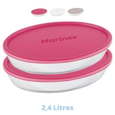 Imagem de 2 Assadeiras Oval Vidro 2,4L Costela Doces Marinex Com Tampa - NADIR F