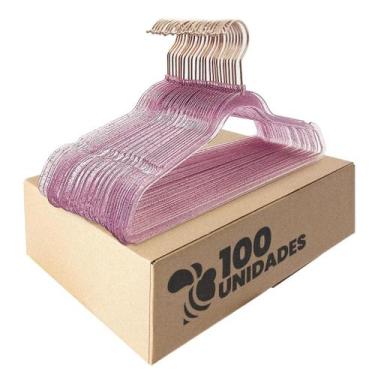 Imagem de Kit 100 Cabides Acrílico Rosa com Gliter Rosa e Gancho Rose - ARBORETH