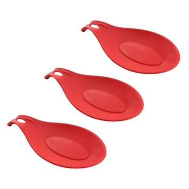 Imagem de Kit 03 Descanso para Talheres Silicone Utensilio Vermelho - Unyhome