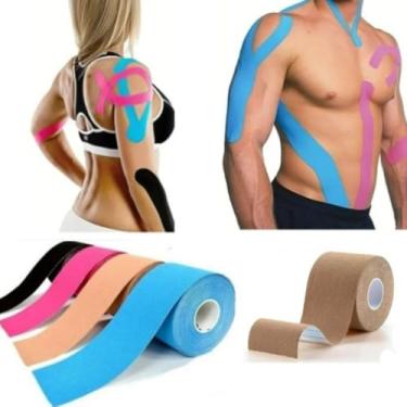 Imagem de Kit 2 Fitas Bandagem Elástica Adesiva Kinesio Tape Dor Muscular Fisioterapia Recuperação Muscular Para Lesões (Preto)
