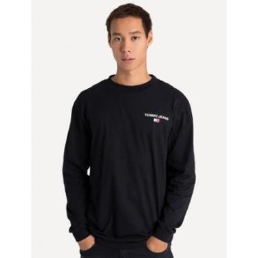 Imagem de Camiseta Tommy Jeans Masculina Relaxed Manga Longa Logo Mock Neck Preta-Masculino