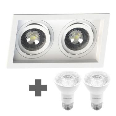 Imagem de Spot Duplo Embutir Quadrado Recuado Par20 Branco + Led 4,8w Save Energ
