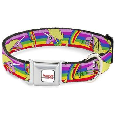 Imagem de Cartoon Network Coleira de cachorro com fivela de metal ajustável e fácil de liberar, Adventure Time Lady Raincorn Poses listradas, arco-íris, 23 a 33 cm de largura