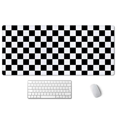 Imagem de SSOIU Mouse pad estendido para jogos (90 x 40 cm), base de borracha estável grande com bordas costuradas, mouse pad para teclado, mouse pad para trabalho, jogos, escritório, casa - tabuleiro xadrez preto e branco