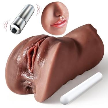 Imagem de Masturbador Masculino Brinquedos Sexuais para Homens - 3 em 1 Bolso Buceta Sexo Boneca Brinquedos Adultos Boquete Masculino Stroker com Vibrador Bala, 10 Modos de Vibração Brinquedo Sexual Masculino com 3D Realista Texturizado Brinquedo Adulto (Trigo Escuro) (Trigo Escuro)