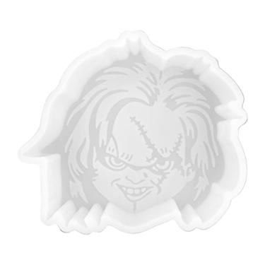 Imagem de Boneca Chucky de Halloween Molde assustador de outono fresco para contas perfumadas de aroma curado 8,25 x 9,8 x 0,8 cm P, vela de carro, sabão, silicone seguro para forno Freshie, resistente ao calor
