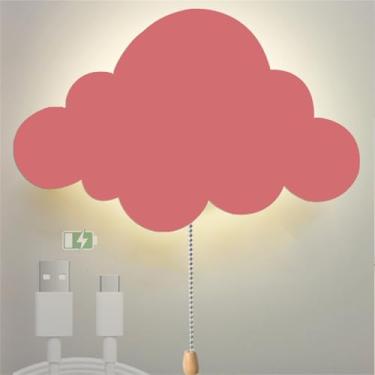 Imagem de Luminária de parede interna Moon Cloud com interruptor de cordão LED Lâmpada de parede recarregável USB Alimentada por bateria Luzes de parede noturnas Decoração moderna de quarto infantil I
