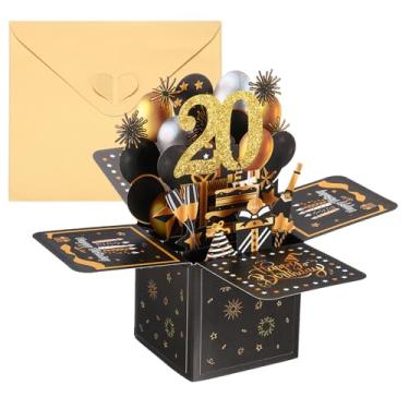 Imagem de PATIKIL Cartão de aniversário de 20 anos, cartão de aniversário pop-up engraçado cartão de feliz aniversário doce 3D com cartão de felicitações e envelope para mulheres menina menino mãe presente