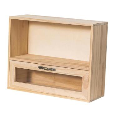 Imagem de ＫＬＫＣＭＳ Armário de armazenamento de mesa, prateleira de madeira, 2 camadas, organizador para artigos diversos colecionáveis, canecas de café, dormitório de