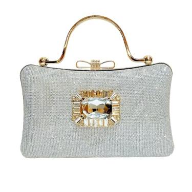 Imagem de VIFE Bolsa feminina com strass brilhante com glitter, bolsa de mão para noite, bolsa de ombro para festa de casamento, formatura, Prata