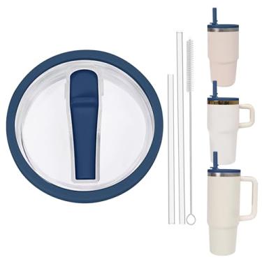 Imagem de Tampa de copo à prova de vazamento Acuewuja - 850 g e 590 ml com canudo - Apto para Stanley Adventure Quencher H2.0 - Azul, Plástico