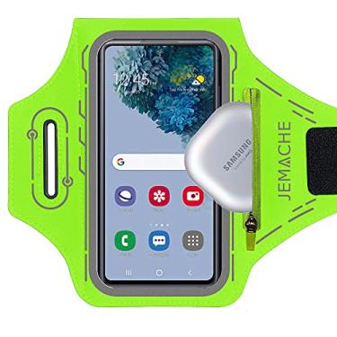 Imagem de JEMACHE Braçadeira de corrida para Samsung Galaxy S21 Ultra, S20 Plus, S21 Plus 5G, S20 FE, Note 20 Ultra 10+ 9 8, braçadeira de treino de academia com bolso para fones de ouvido, porta-cartões (verde)
