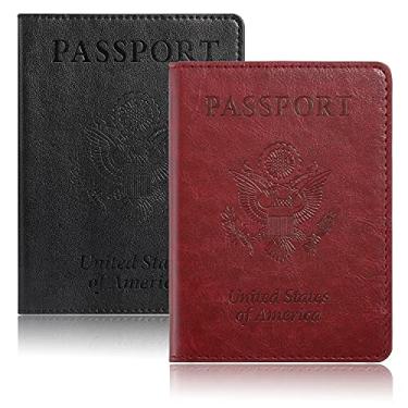Imagem de crachá Passoport+passaporte duplo, B-1 peça preta + 1 porta passaporte vinho tinto, Compacto