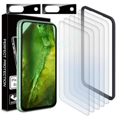 Imagem de [5+2] [com kit de instalação] (5 protetores de tela de vidro temperado transparente + 2 protetores de lente) para Google Pixel 8a 5G 2024 [100% de reconhecimento de impressões digitais]