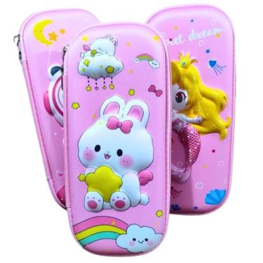 Imagem de Estojo Infantil Escolar 3D Volta As Aulas Escola Menina Rosa Panda Astronauta Coelho 36 Lápis Canetinha Giz Tesoura Cola Kit Escolar (Rosa Coelho)