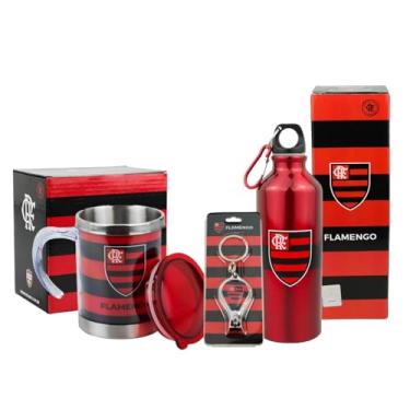 Imagem de Kit Presente Flamengo Caneca Inox Garrafa Chaveiro Cortador