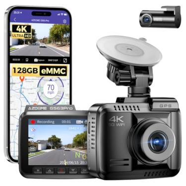 Imagem de Câmera veicular Ultra HD 4K com lente dupla, emMCC de 128 GB integrada, com aplicativo WiFi, rastreamento GPS ADAS DVR, monitor de estacionamento com visão noturna colorida sem luz, ângulo amplo de