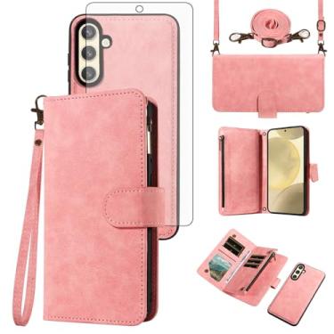 Imagem de Asuwish Capa de celular para Samsung Galaxy S24/S25 5G carteira com zíper destacável com protetor de tela de vidro temperado alça transversal alça flip porta-cartões S 24 24S 25 25S G5 feminino ouro