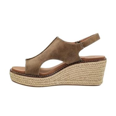 Imagem de Corkys Footwear Sandália feminina K Bye Wedge com salto de 7,5 cm – Palmilhas de EVA que melhoram o conforto, fecho de velcro e design elegante de juta na parte inferior, Bronzeado, 36