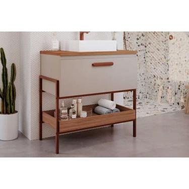 Imagem de Gabinete De Banheiro Balcão Portinari 1 Porta C-cuba 80cm Cappuccino-freijo - Mgm