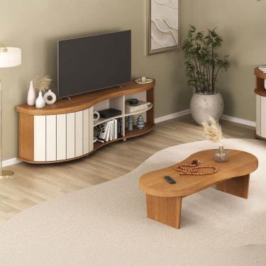 Imagem de Sala de Estar Completa para TV Até 75 Polegadas Magnum Cinamomo/Off White - Pnr Móveis