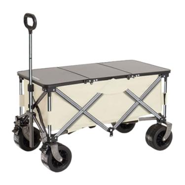 Imagem de carroça Carrinho de vagão com rodas dobrável utilitário carrinho de praia vagão para acampamento com alça ajustável grande capacidade dobrável