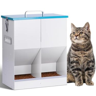 Imagem de KHEARPSL Alimentador automático de gatos para 2 gatos, 42 xícaras/10 L, alimentador automático para cães e gatos, alimentador de vários gatos, ao ar livre, grande capacidade, aço galvanizado